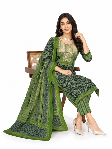 3 Piece Pure Cotton Ajrakh Printed Office Wear Dress