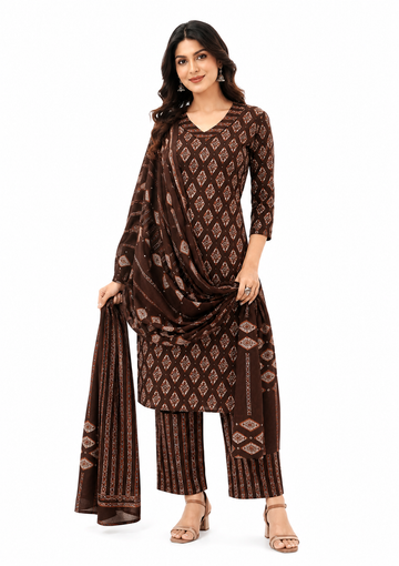 3 Piece Pure Cotton Ajrakh Printed Office Wear Dress