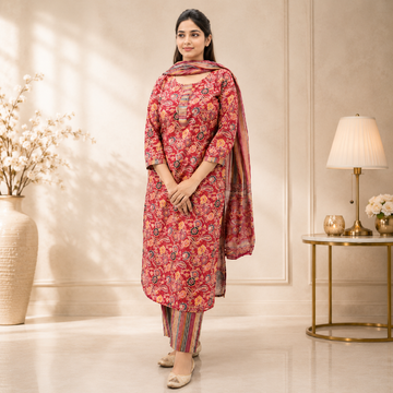 3 Piece Pure Cotton Ajrakh Printed Office Wear Dress